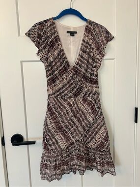 Armani Exchange AX Printed Ruffle Mini Dress P0 Deep V Petite XS